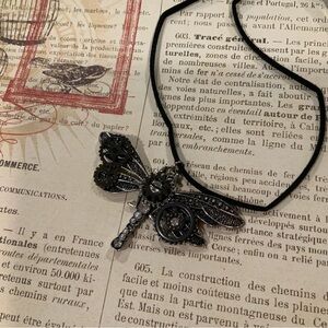 STEAMPUNK DRAGONFLY NECKLACE RHINESTONE & METAL New handcrafted